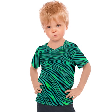 Black And Green Abstract Stripes Pattern Kids  Sports Tee by SpinnyChairDesigns