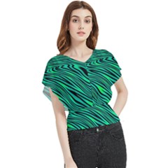 Black And Green Abstract Stripes Pattern Butterfly Chiffon Blouse