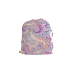 Pastel Pink Intricate Swirls Spirals  Drawstring Pouch (small) by SpinnyChairDesigns