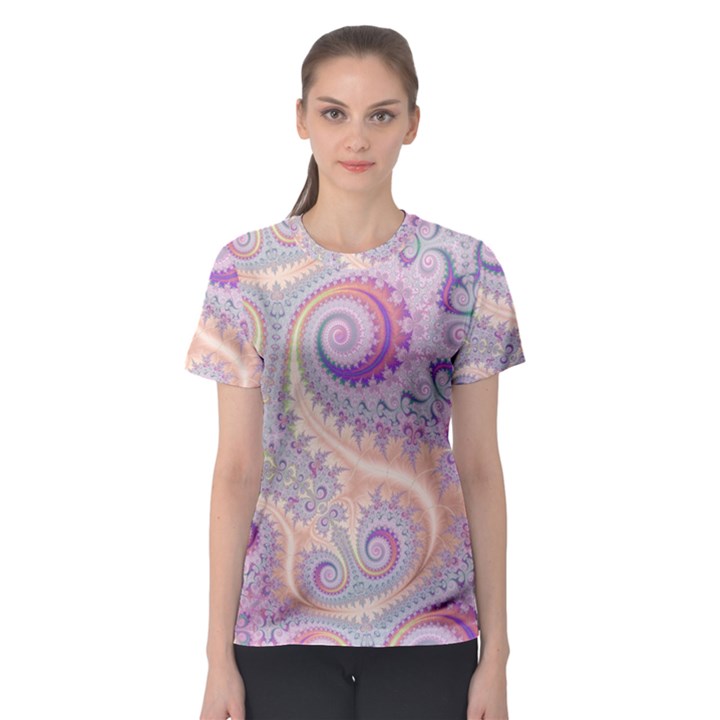 Pastel Pink Intricate Swirls Spirals  Women s Sport Mesh Tee