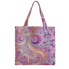 Pastel Pink Intricate Swirls Spirals  Zipper Grocery Tote Bag by SpinnyChairDesigns