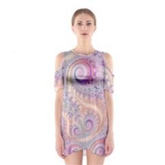 Pastel Pink Intricate Swirls Spirals  Shoulder Cutout One Piece Dress by SpinnyChairDesigns