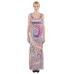 Pastel Pink Intricate Swirls Spirals  Thigh Split Maxi Dress by SpinnyChairDesigns