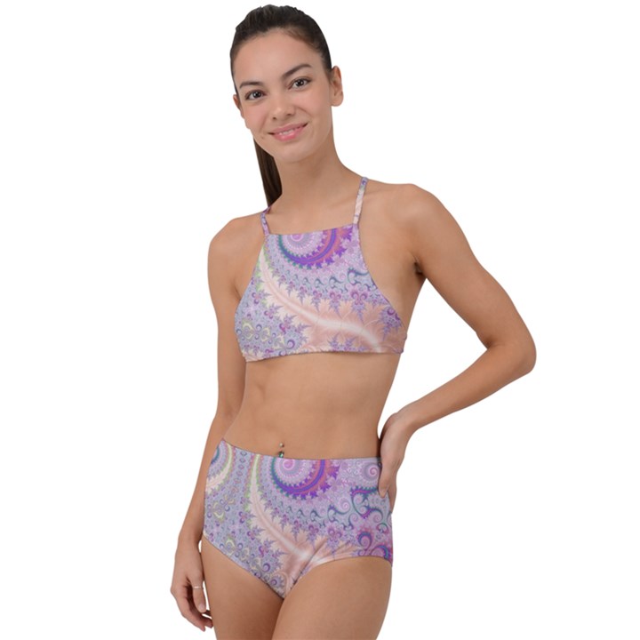 Pastel Pink Intricate Swirls Spirals  High Waist Tankini Set