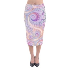 Pastel Pink Intricate Swirls Spirals  Velvet Midi Pencil Skirt by SpinnyChairDesigns