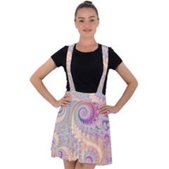 Pastel Pink Intricate Swirls Spirals  Velvet Suspender Skater Skirt by SpinnyChairDesigns