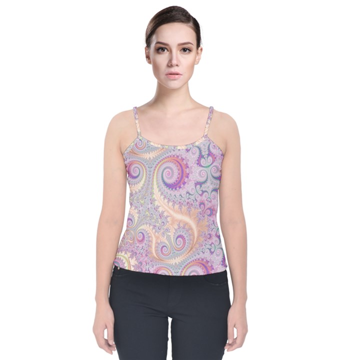 Pastel Pink Intricate Swirls Spirals  Velvet Spaghetti Strap Top