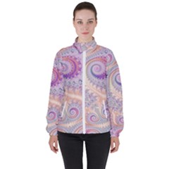 Pastel Pink Intricate Swirls Spirals  Women s High Neck Windbreaker by SpinnyChairDesigns