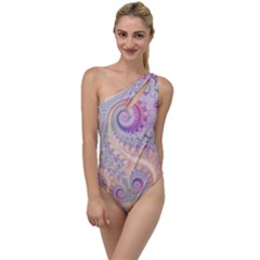 Pastel Pink Intricate Swirls Spirals  To One Side Swimsuit by SpinnyChairDesigns