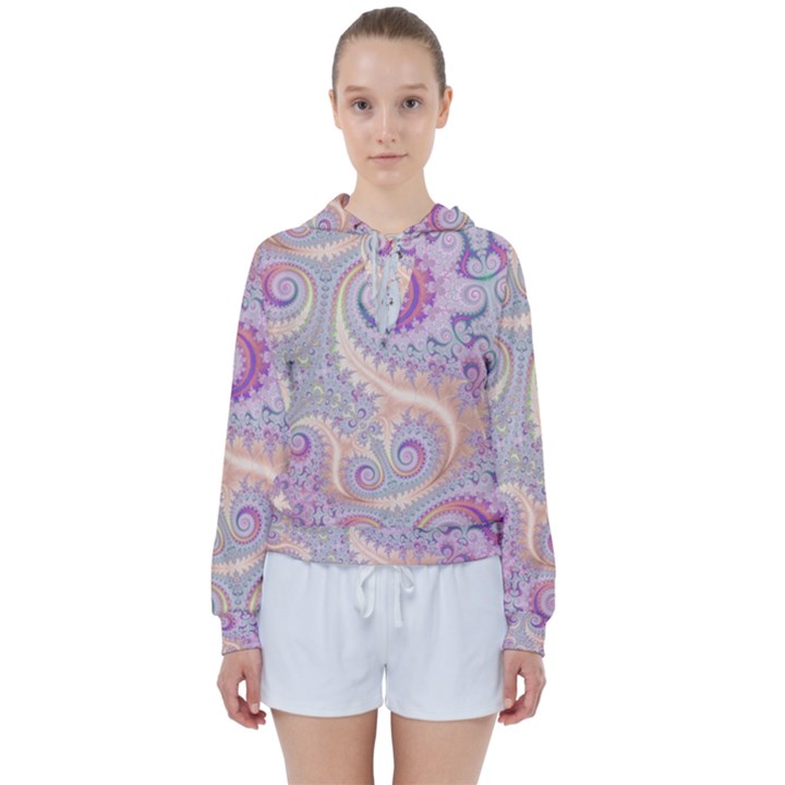 Pastel Pink Intricate Swirls Spirals  Women s Tie Up Sweat