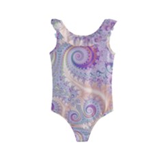 Pastel Pink Intricate Swirls Spirals  Kids  Frill Swimsuit by SpinnyChairDesigns