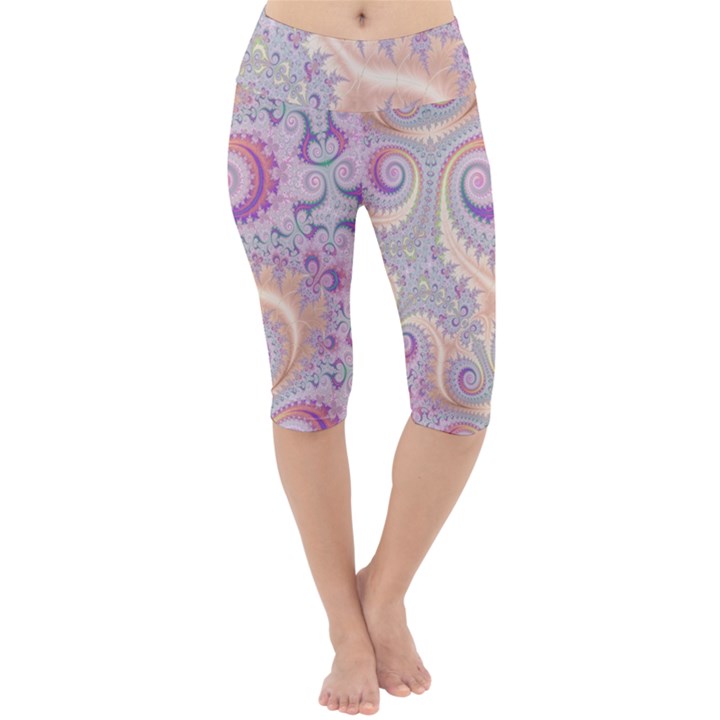 Pastel Pink Intricate Swirls Spirals  Lightweight Velour Cropped Yoga Leggings