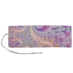 Pastel Pink Intricate Swirls Spirals  Roll Up Canvas Pencil Holder (m) by SpinnyChairDesigns