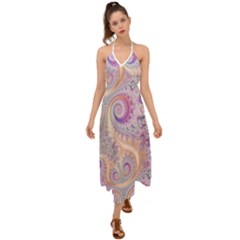 Pastel Pink Intricate Swirls Spirals  Halter Tie Back Dress  by SpinnyChairDesigns