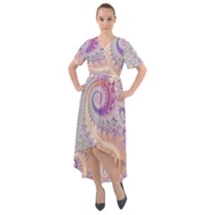 Pastel Pink Intricate Swirls Spirals  Front Wrap High Low Dress by SpinnyChairDesigns