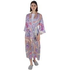 Pastel Pink Intricate Swirls Spirals  Maxi Satin Kimono by SpinnyChairDesigns