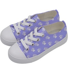 Animal Cat Dog Paw Prints Pattern Kids  Low Top Canvas Sneakers by SpinnyChairDesigns