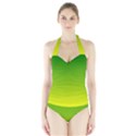 Avocado Ombre Green Yellow Gradient Halter Swimsuit View1