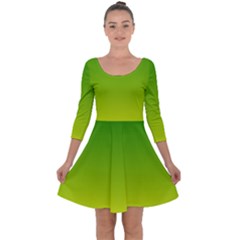 Avocado Ombre Green Yellow Gradient Quarter Sleeve Skater Dress by SpinnyChairDesigns