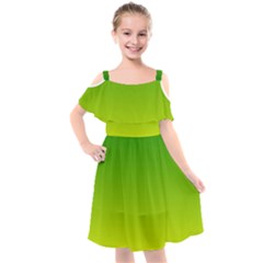 Avocado Ombre Green Yellow Gradient Kids  Cut Out Shoulders Chiffon Dress by SpinnyChairDesigns