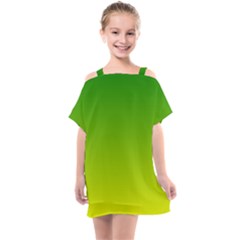 Avocado Ombre Green Yellow Gradient Kids  One Piece Chiffon Dress by SpinnyChairDesigns