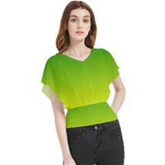 Avocado Ombre Green Yellow Gradient Butterfly Chiffon Blouse