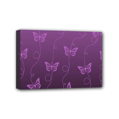 Purple Butterflies Pattern Mini Canvas 6  X 4  (stretched) by SpinnyChairDesigns