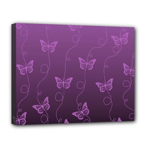 Purple Butterflies Pattern Canvas 14  X 11  (stretched) by SpinnyChairDesigns