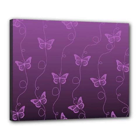 Purple Butterflies Pattern Canvas 20  X 16  (stretched) by SpinnyChairDesigns