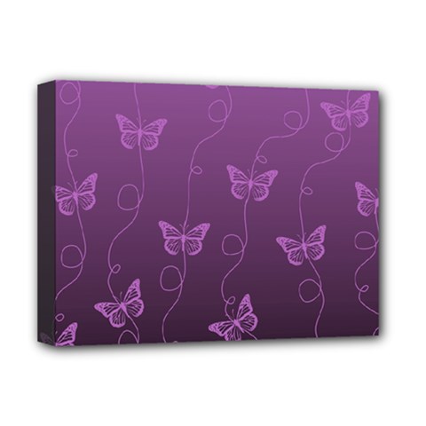 Purple Butterflies Pattern Deluxe Canvas 16  X 12  (stretched)  by SpinnyChairDesigns