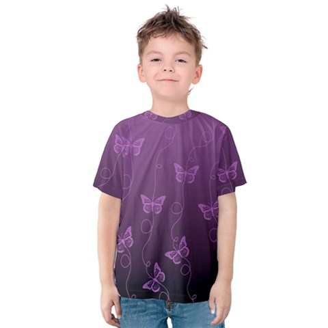 Purple Butterflies Pattern Kids  Cotton Tee by SpinnyChairDesigns