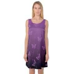 Purple Butterflies Pattern Sleeveless Satin Nightdress by SpinnyChairDesigns