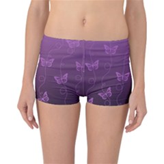 Purple Butterflies Pattern Reversible Boyleg Bikini Bottoms by SpinnyChairDesigns