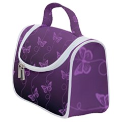 Purple Butterflies Pattern Satchel Handbag by SpinnyChairDesigns