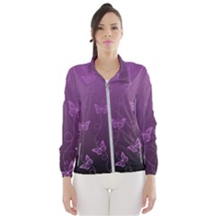 Purple Butterflies Pattern Women s Windbreaker by SpinnyChairDesigns