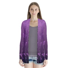 Purple Butterflies Pattern Drape Collar Cardigan by SpinnyChairDesigns