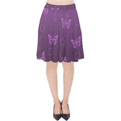 Purple Butterflies Pattern Velvet High Waist Skirt by SpinnyChairDesigns