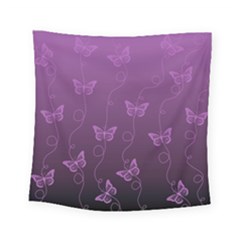 Purple Butterflies Pattern Square Tapestry (small) by SpinnyChairDesigns