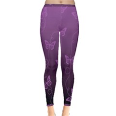 Purple Butterflies Pattern Inside Out Leggings by SpinnyChairDesigns