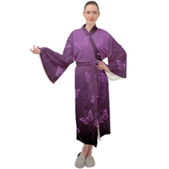 Purple Butterflies Pattern Maxi Velour Kimono by SpinnyChairDesigns