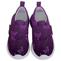 Purple Butterflies Pattern Kids  Velcro No Lace Shoes by SpinnyChairDesigns