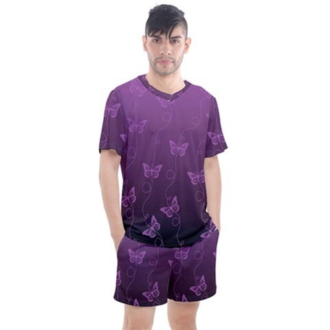 Purple Butterflies Pattern Men s Mesh Tee And Shorts Set by SpinnyChairDesigns