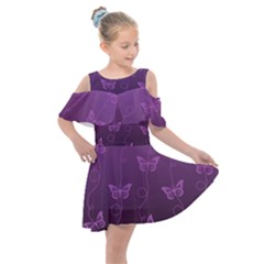 Purple Butterflies Pattern Kids  Shoulder Cutout Chiffon Dress by SpinnyChairDesigns