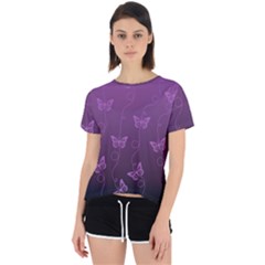 Purple Butterflies Pattern Open Back Sport Tee by SpinnyChairDesigns