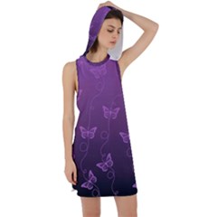 Purple Butterflies Pattern Racer Back Hoodie Dress