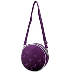 Purple Butterflies Pattern Crossbody Circle Bag by SpinnyChairDesigns