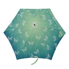 White Butterflies On Blue And Light Green Mini Folding Umbrellas by SpinnyChairDesigns