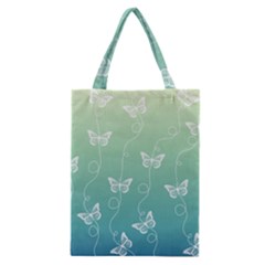 White Butterflies On Blue And Light Green Classic Tote Bag by SpinnyChairDesigns