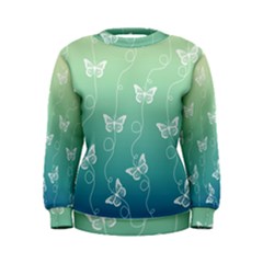 White Butterflies On Blue And Light Green Women s Sweatshirt by SpinnyChairDesigns