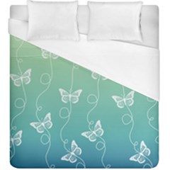 White Butterflies On Blue And Light Green Duvet Cover (king Size) by SpinnyChairDesigns